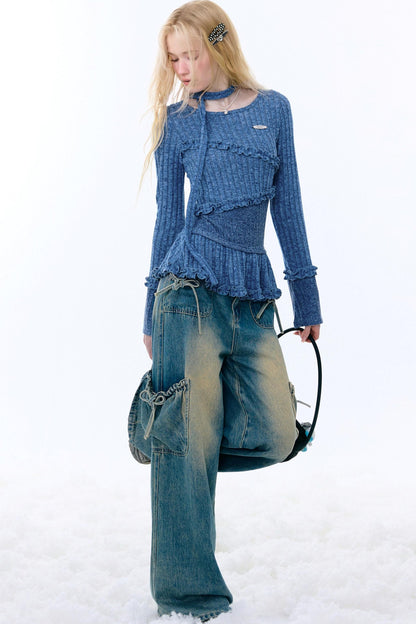 Irregular Ruffle Knit Top