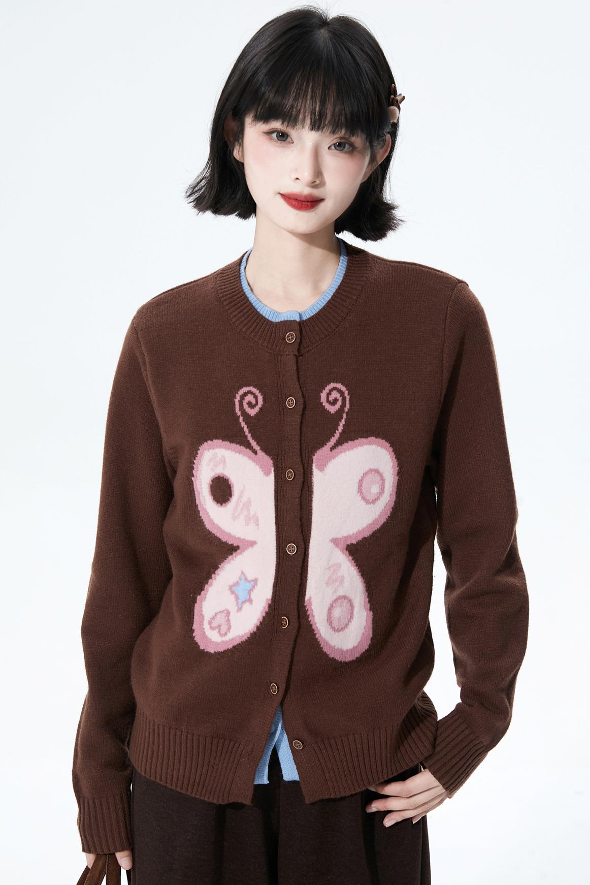 Butterfly Jacquard Knit Cardigan