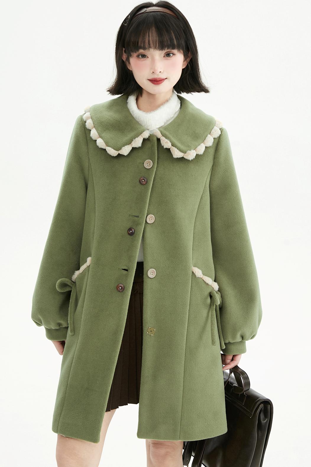 ジャスミングリーンウールコート