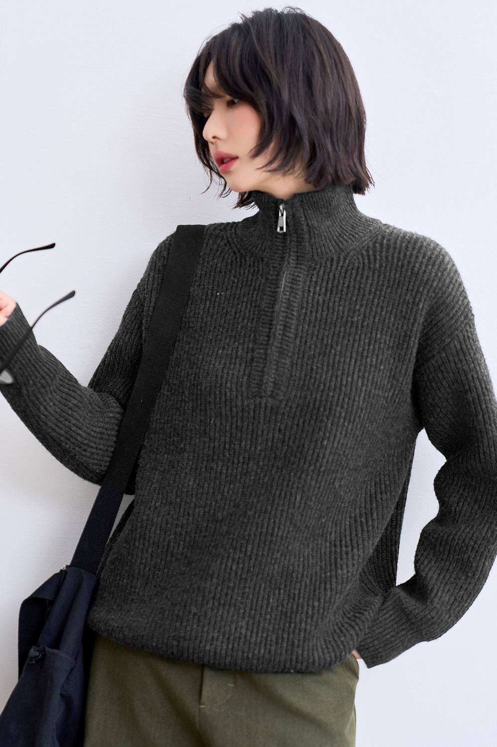 Half-zip stand collar sweatshirt