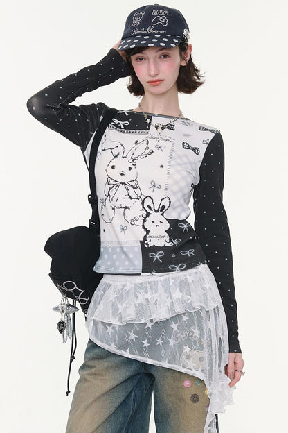 Rabbit Print Contrast Blouse