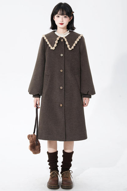 Brown Stripe Woolen Coat