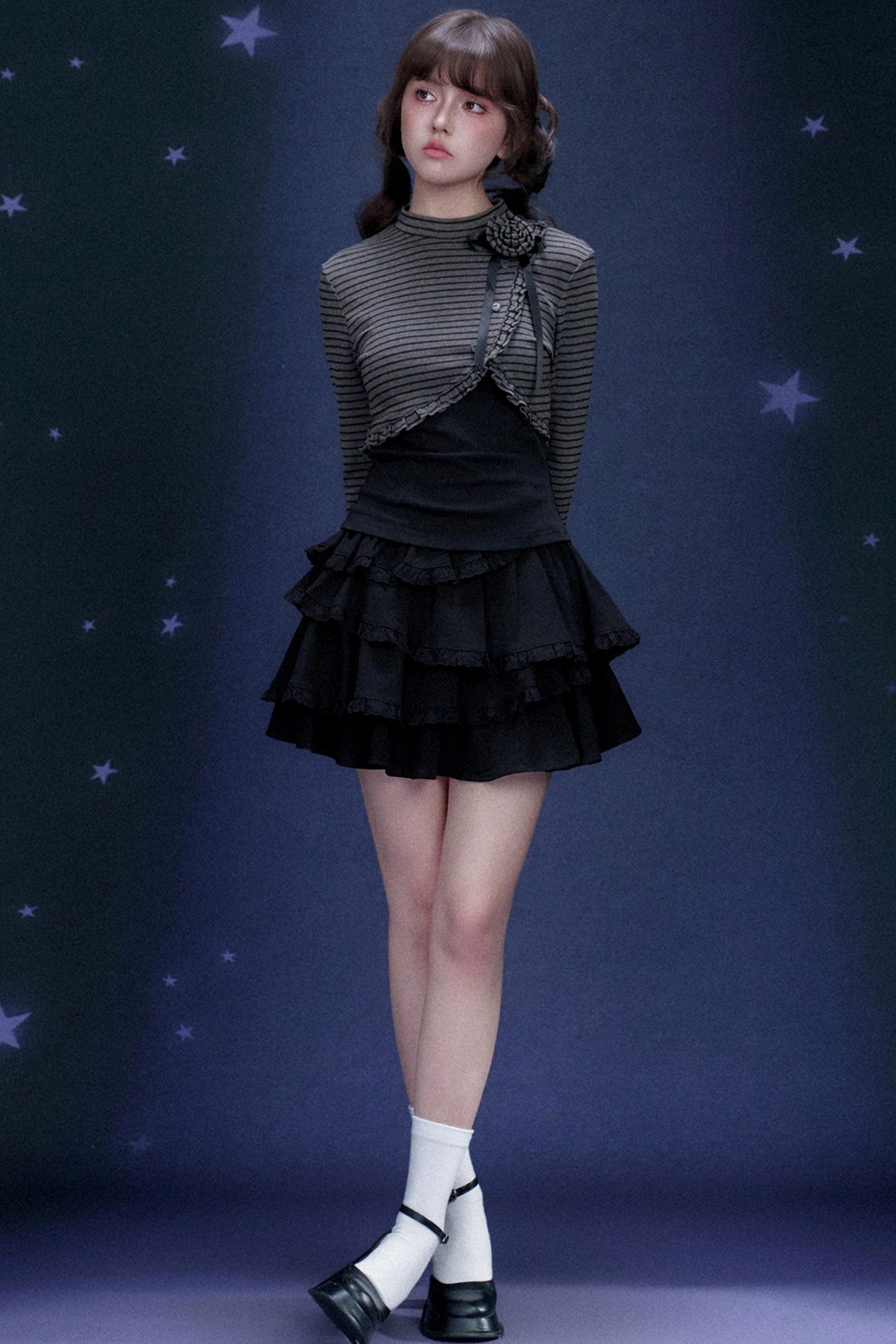 Striped Rose Brooch Top