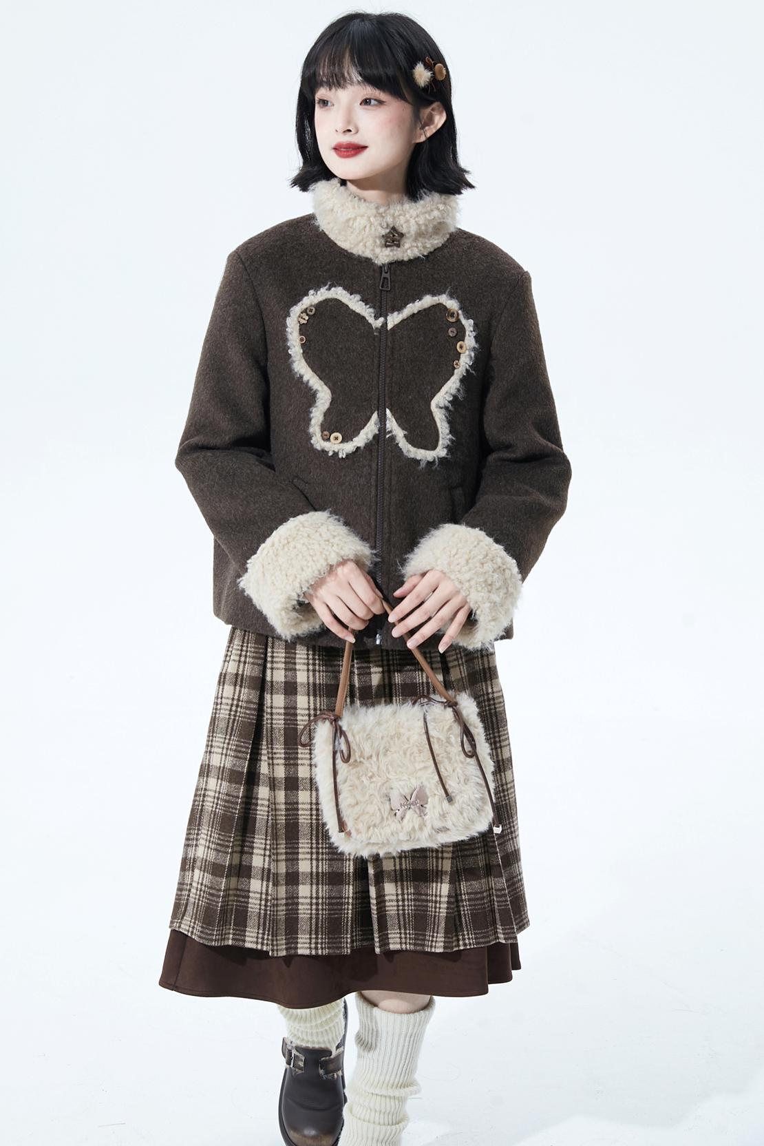 ダークブラウンファーカラーコート