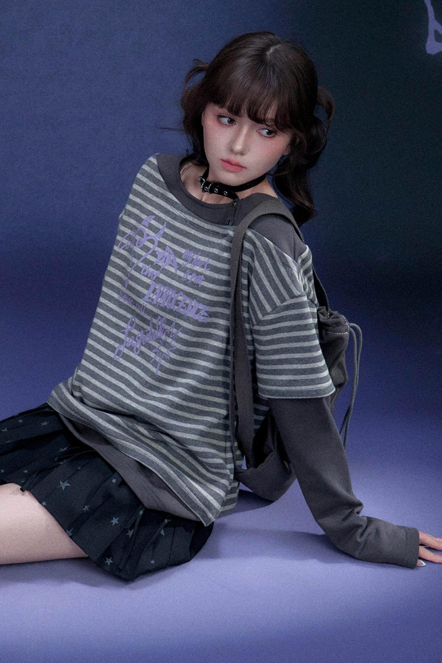 Striped Graffiti Print Top