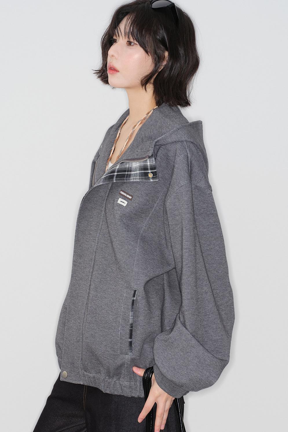 Plaid Patchwork Hooded Cardigan