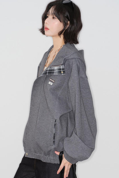 Plaid Patchwork Hooded Cardigan