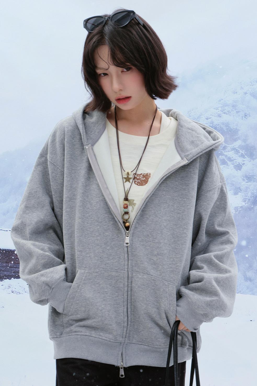 カジュアルルーズフードパーカー