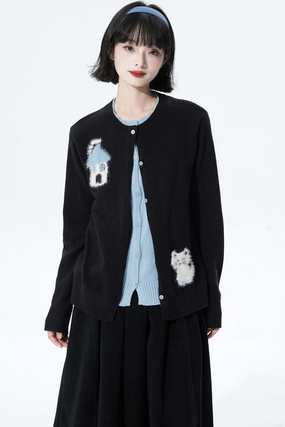 カラーブロックフロッキージャカードカーディガン