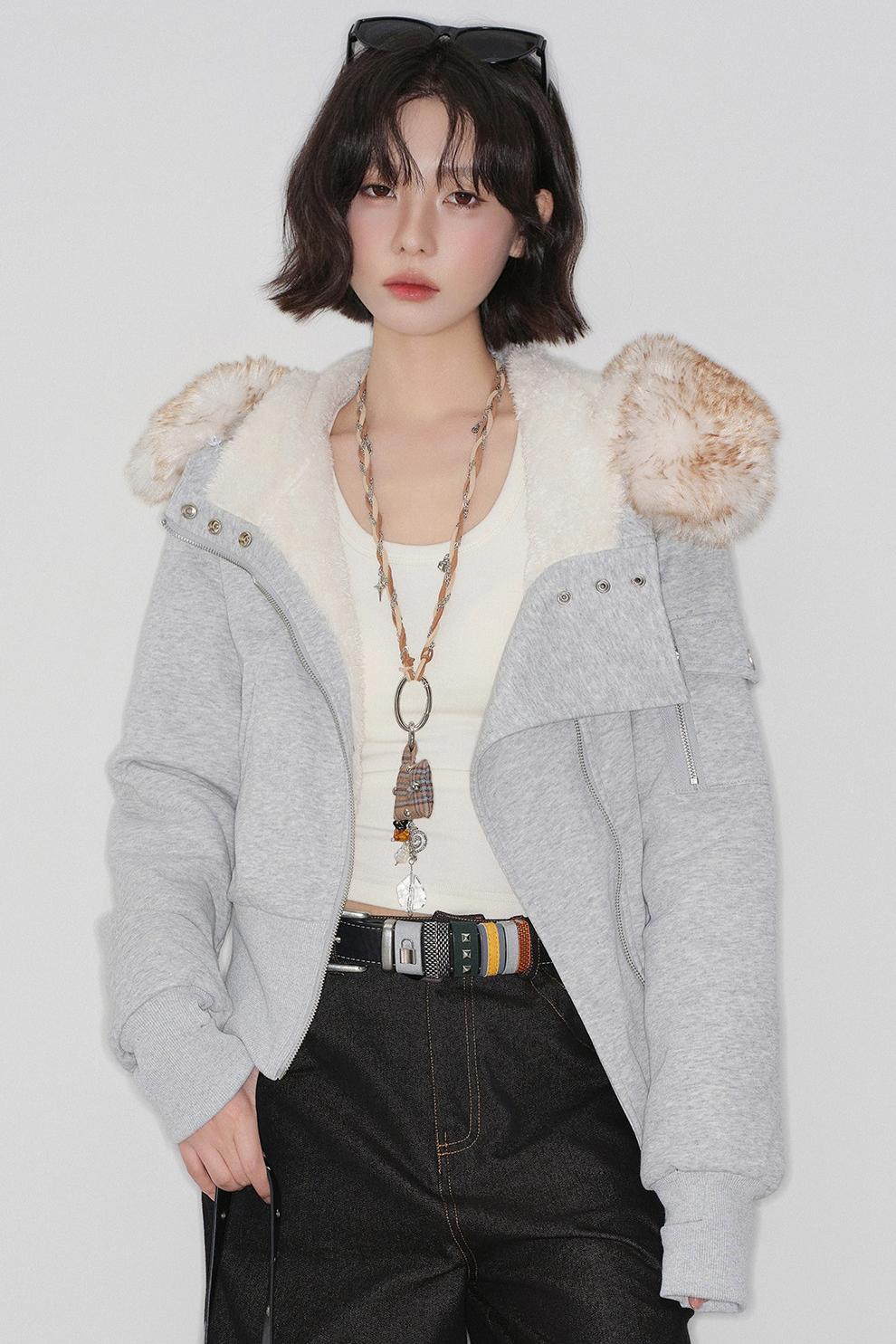 High Waist Fur Collar Jacket