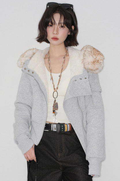 High Waist Fur Collar Jacket