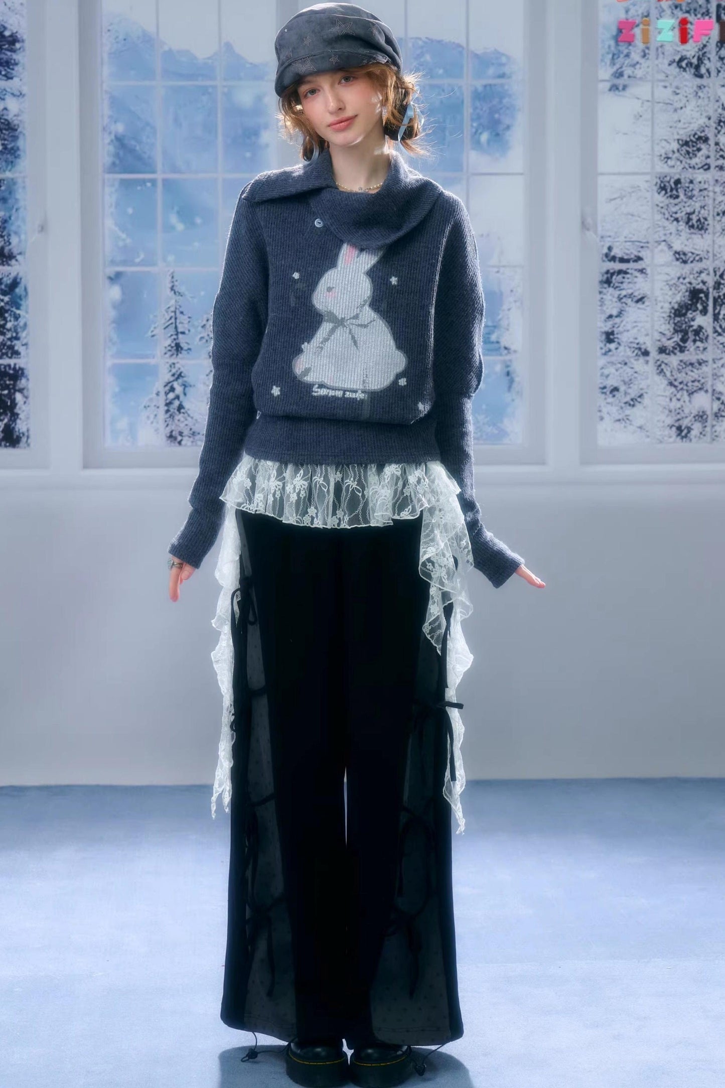 Rabbit Print Knit Top