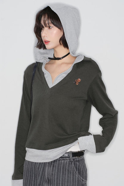 Patchwork Hooded Color Block Top