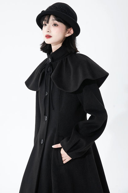 ブラックウールンショールコート