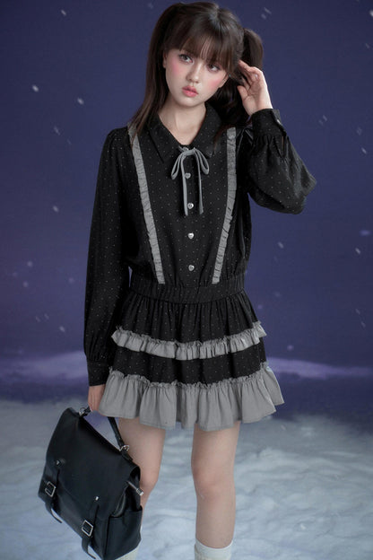 ダークグレーポルカドットドレス