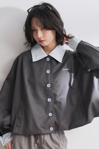 コントラストラペルクロップドジャケット