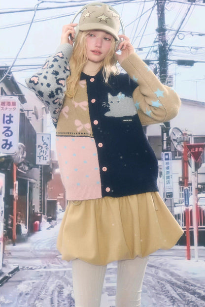 Retro color blocking cardigan