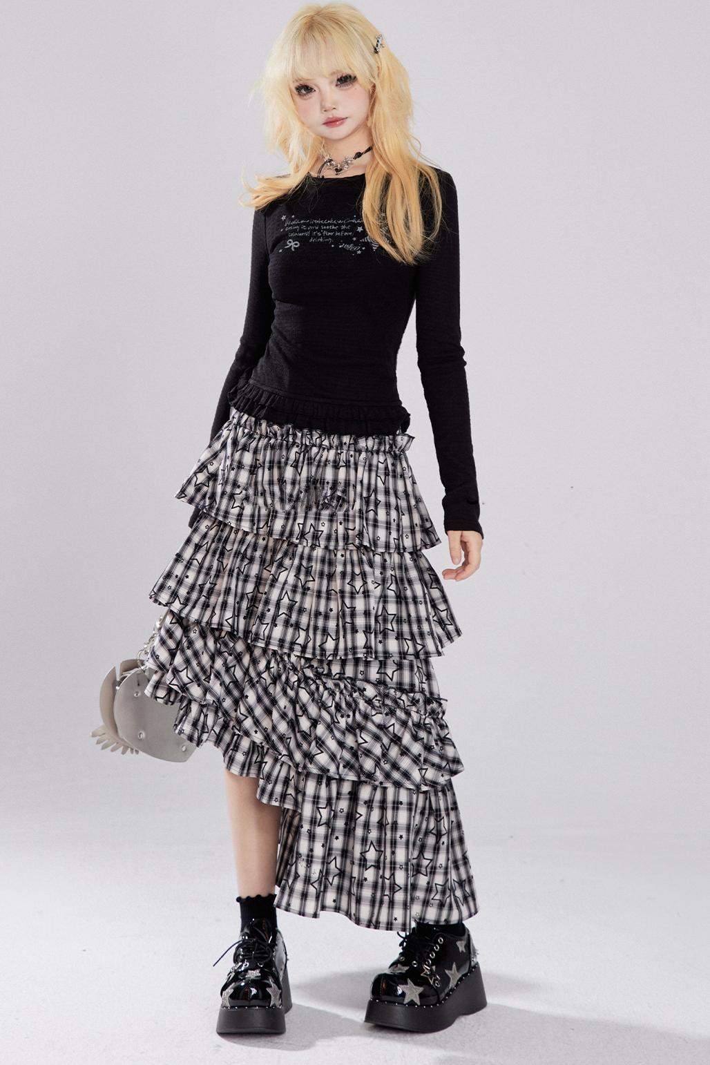 Vintage Check Layered Skirt