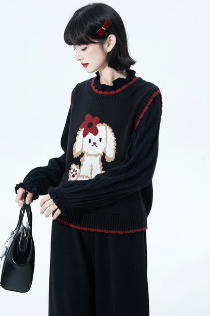 Puppy motif knit vest