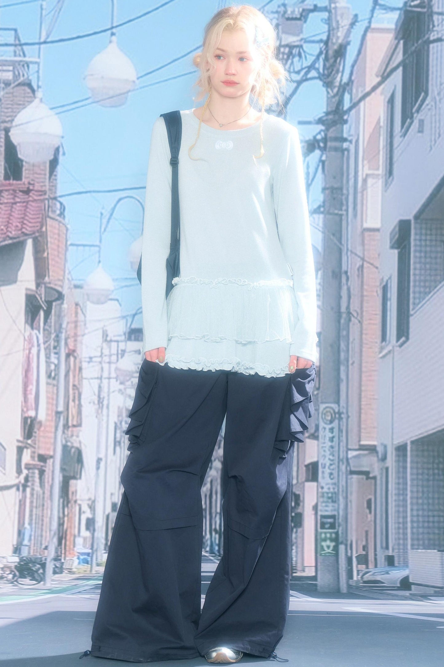 Lace Pleated Polka Dot Blouse