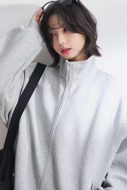 Solid Stand Collar Cardigan Jacket