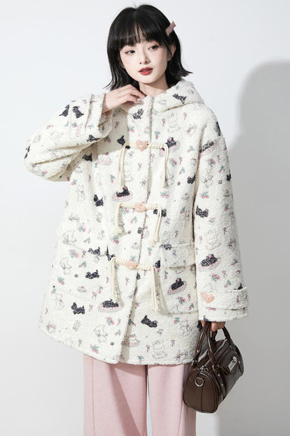 Soft milk velvet hooded coat