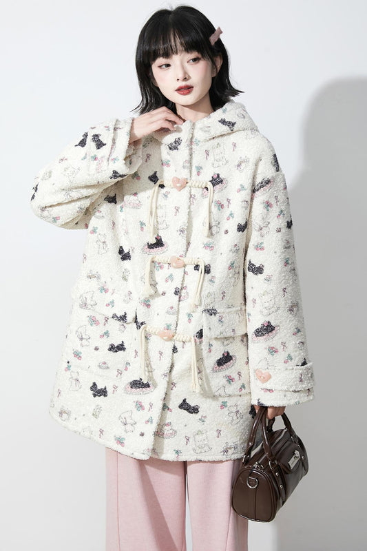 Soft milk velvet hooded coat