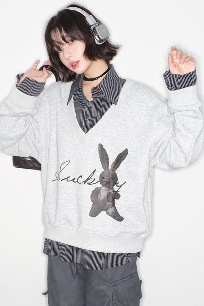 Rabbit Print Sweatshirt Top