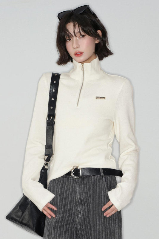 ベーシックソリッドハーフジップセーター