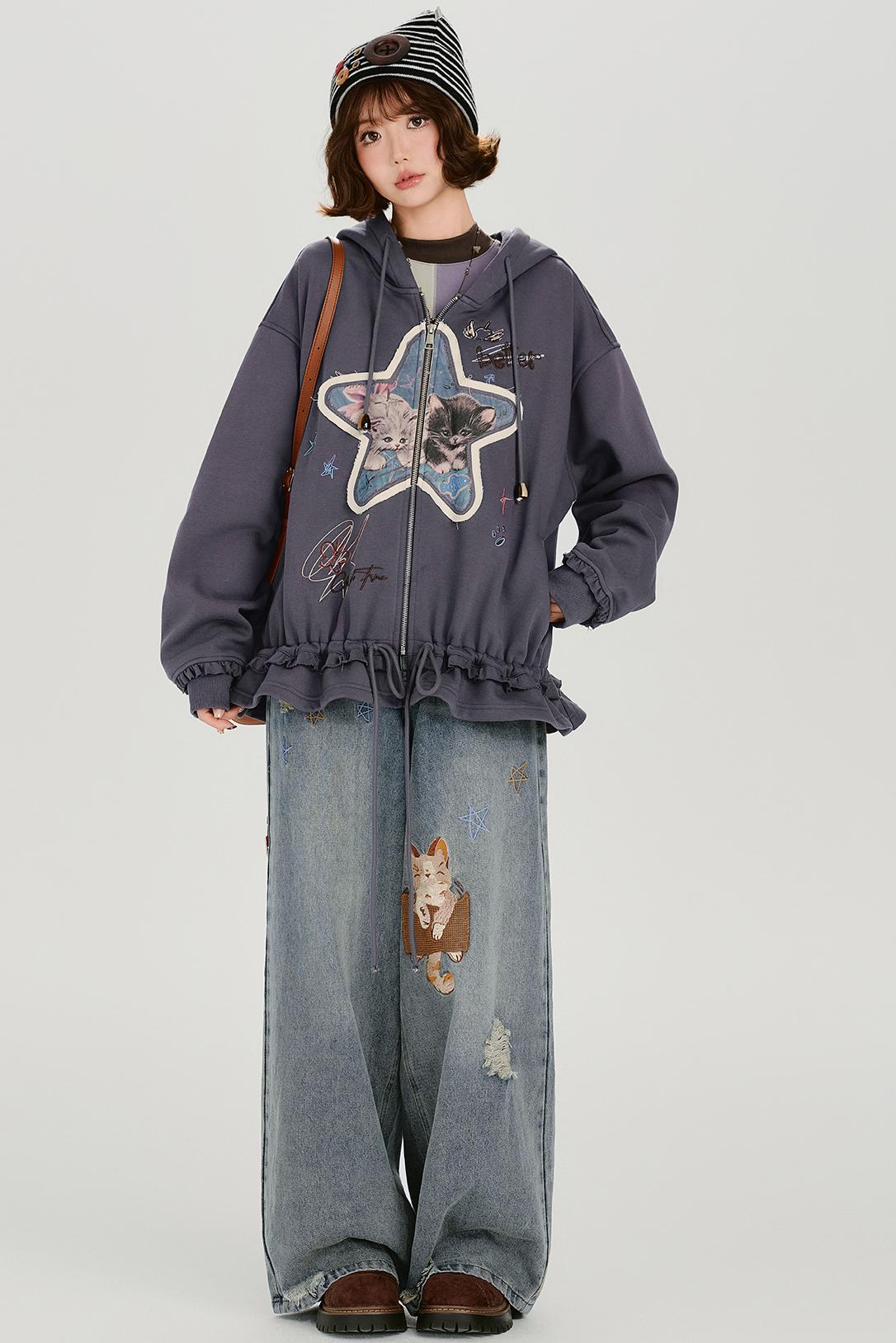 Retro Embroidery Women's Sweat Jacket