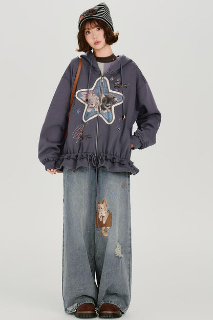 Retro Embroidery Women's Sweat Jacket