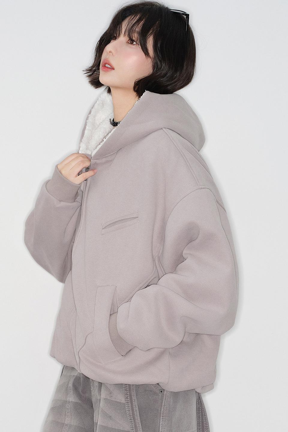 Plush lined cotton hooded jacket