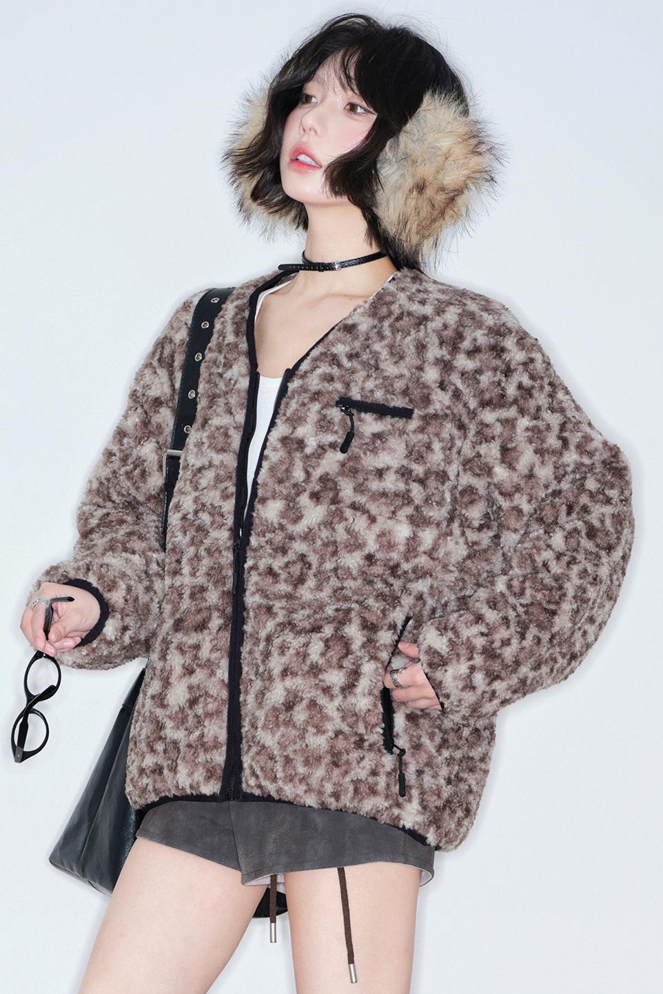 Leopard Print Lamb Wool Coat
