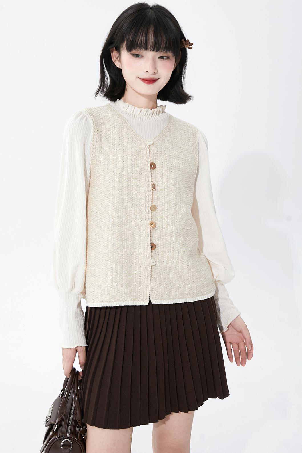 White apricot knit vest cardigan