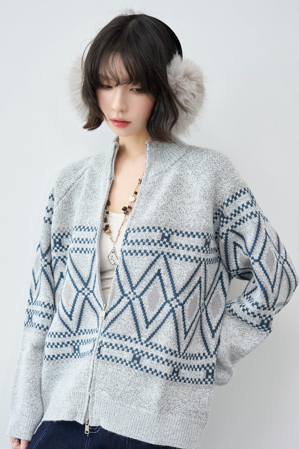 Fair Isle Argyle Knit Cardigan