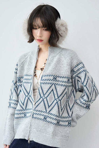 Fair Isle Argyle Knit Cardigan