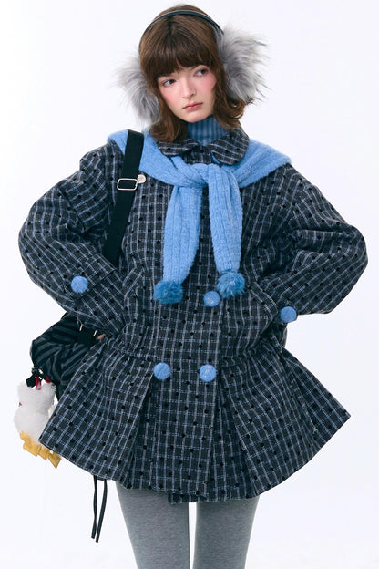 Checked Dot Doll Collar Coat