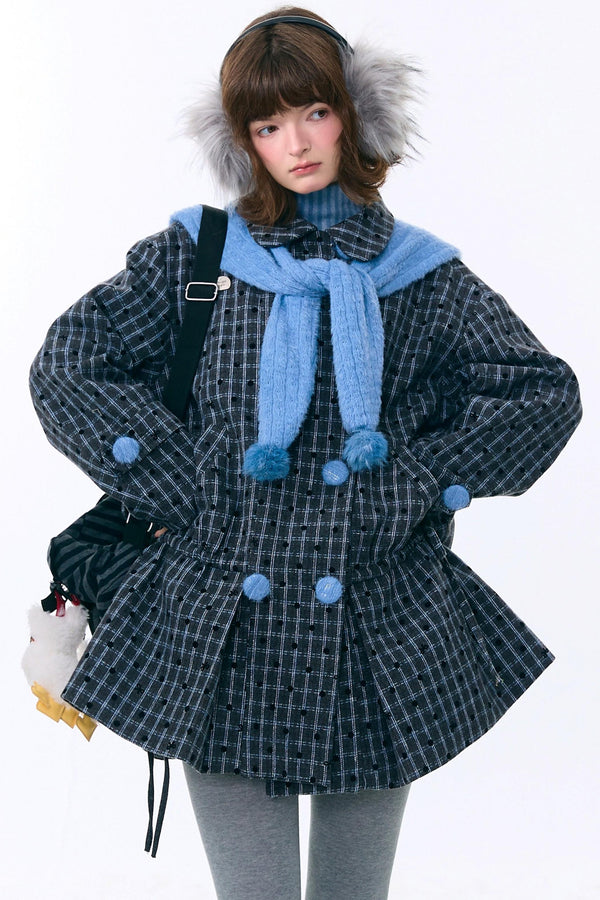 Checked Dot Doll Collar Coat