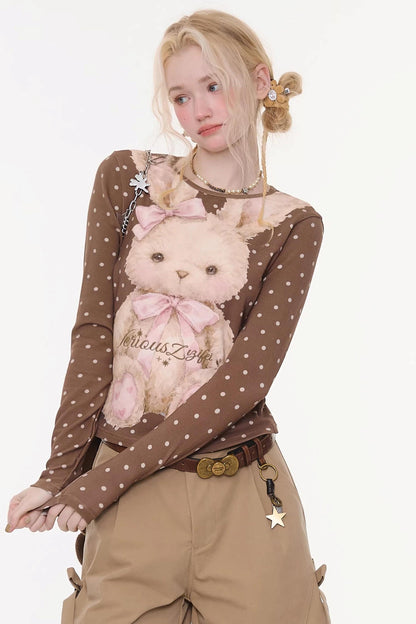 Polka Dot Rabbit Print Top