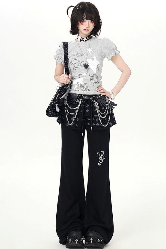 Haut à manches bouffantes girly à imprimé étoilé