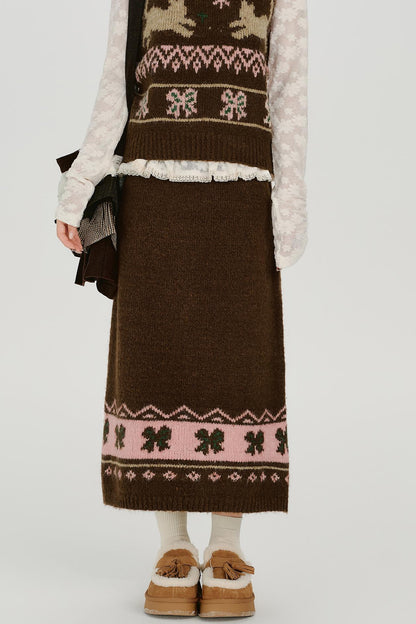 レトロフェアアイルニットベスト+スカート
