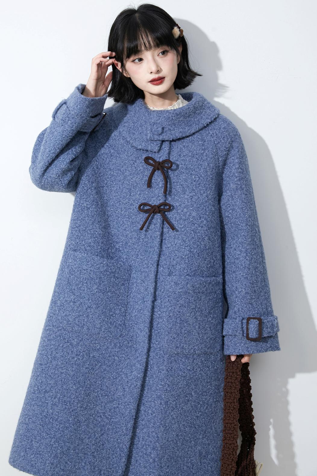 ヘイズブルーボウノットウールコート