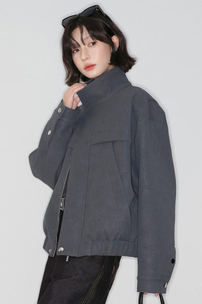 ソリッドカラースタンドアップカラージャケット