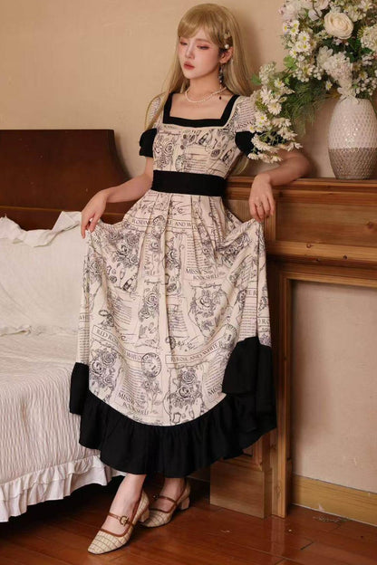 Rose Print Classical Dress