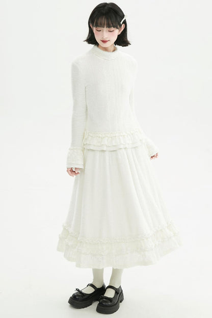 クリーミーラッフルヘムニットスカート