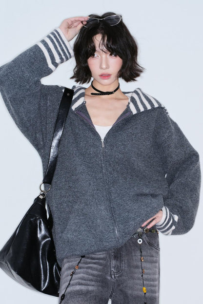 Striped Navy Knit Cardigan