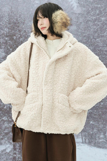 Lamb Wool Hooded Cotton Jacket