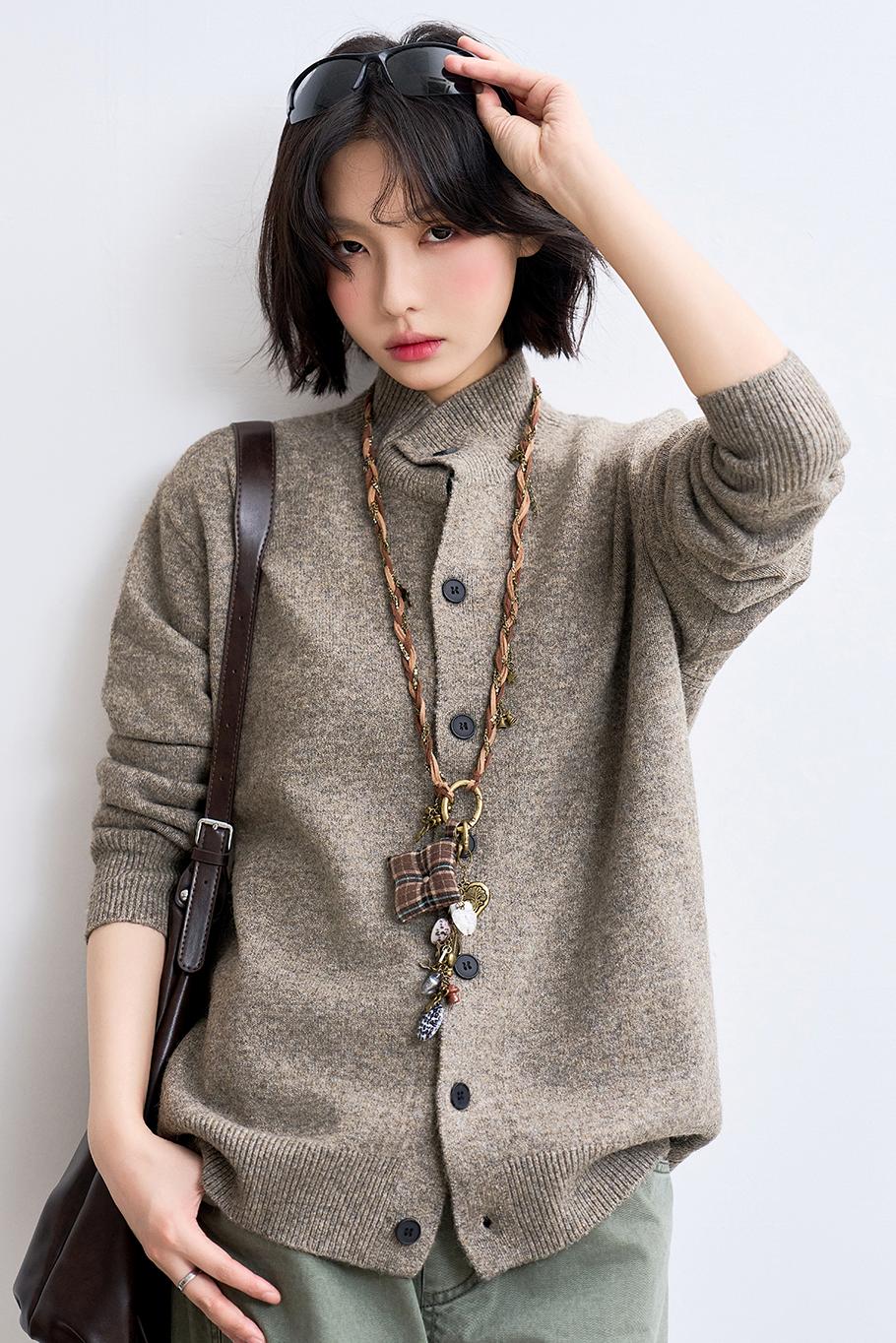 Wool-blend knit cardigan