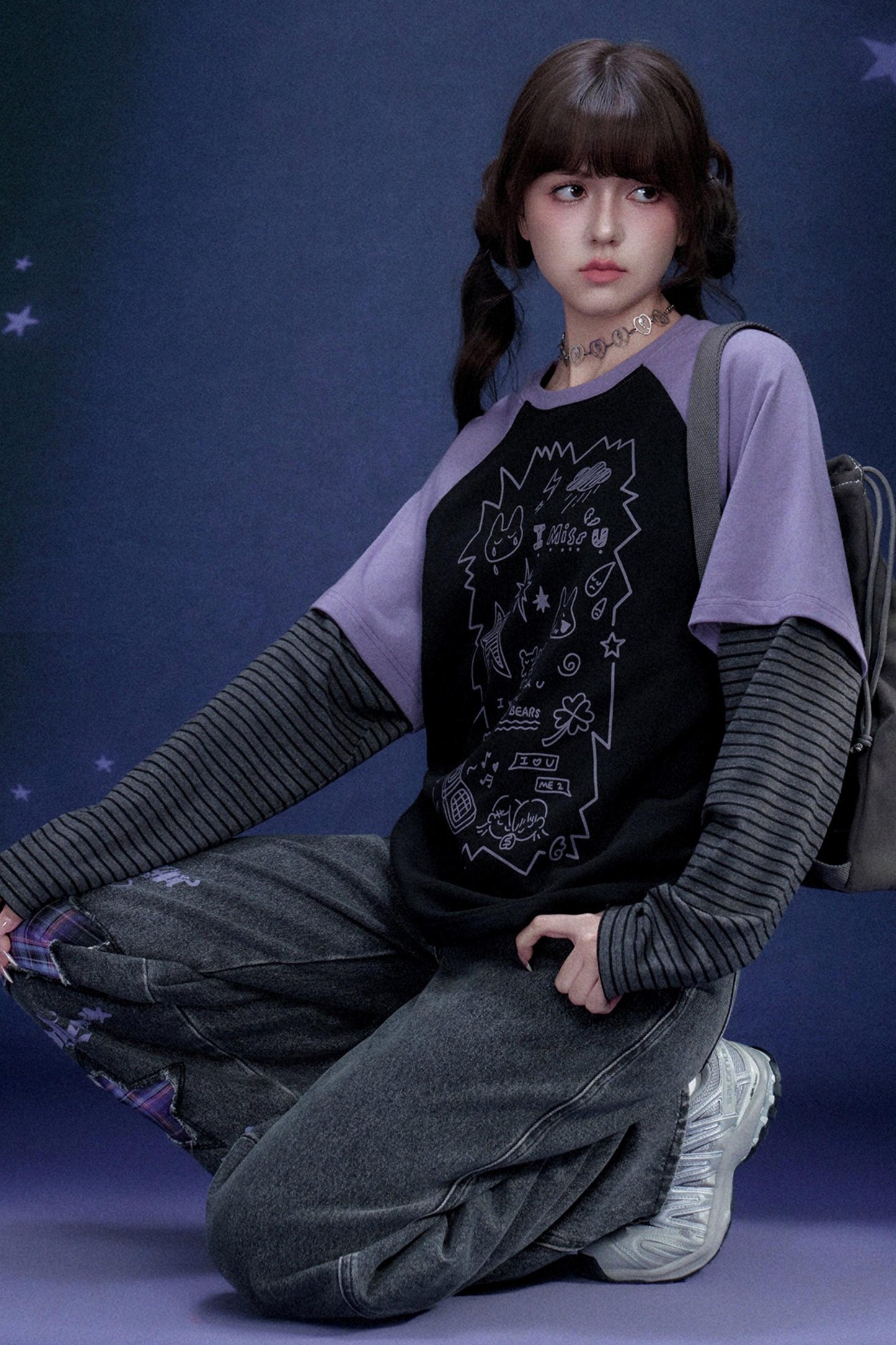 Dark Graffiti Print Top