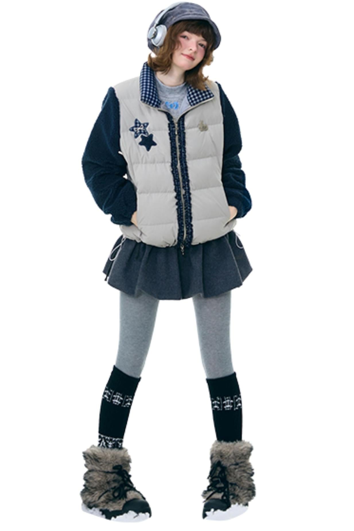 Star Print Color Block Coat